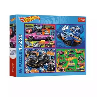 Puzzle 4x250 elementów. Hot Wheels. Wyścigowe auta Hot Wheels
