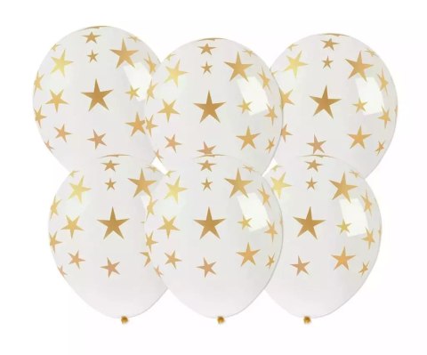 Balony ze złotym nadrukiem gwiazdki 6szt Balony ze złotym nadrukiem gwiazdki 6szt