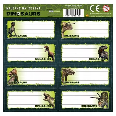 Nalepki na zeszyty Dinozaur (25szt) Nalepki na zeszyty Dinozaur (25szt)