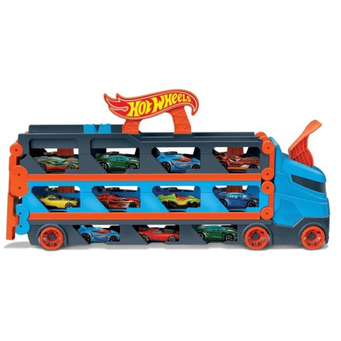 Hot Wheels. GVG37 City. Wyścigowy transporter 2w1 z 3 samochodami