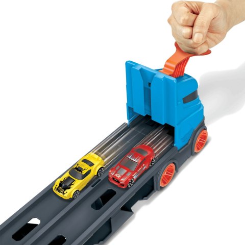 Hot Wheels. GVG37 City. Wyścigowy transporter 2w1 z 3 samochodami