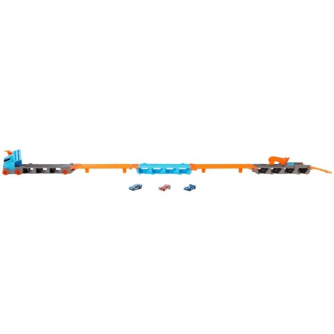 Hot Wheels. GVG37 City. Wyścigowy transporter 2w1 z 3 samochodami