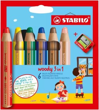 Kredki Woody 3w1 (6 sztuk + temperówka)