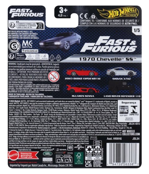 HOT WHEELS PREMIUM FAST AND FURIOUS JBL94 HOT WHEELS PREMIUM FAST AND FURIOUS JBL94
