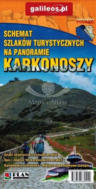 Szlaki turystyczne Karkonoszy. Mapa turystyczna + Panorama