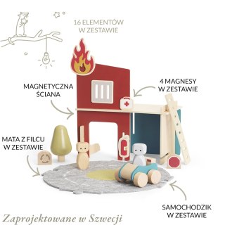 Drewniana Straż Pożarna i Szpital z magnesami zabawka, dzieci, zestaw Micki