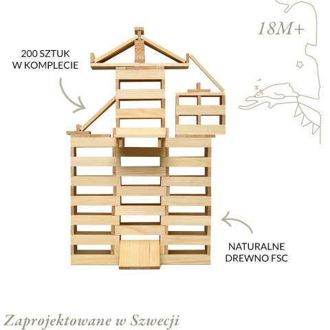 Drewniane klocki konstrukcyjne, zestaw 200 klocków zabawka dla dzieci Micki Drewniane klocki konstrukcyjne, zestaw 200 klocków zabawka dla dzieci Micki