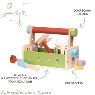 Drewniane narzędzia, zabawka dla dzieci, zestaw małego majsterkowicza Micki