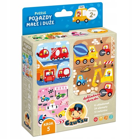 CzuCzu. Puzzle 24 elementy. Pojazdy małe i duże CzuCzu. Puzzle 24 elementy. Pojazdy małe i duże