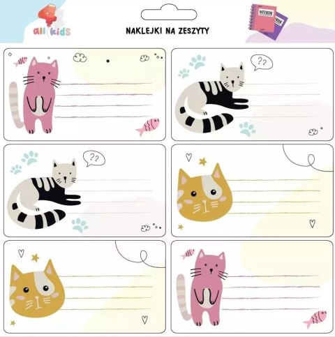 Naklejki na zeszyty Kotki 6 sztuk Naklejki na zeszyty Kotki 6 sztuk