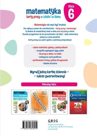 Matematyka. Karty pracy w szkole i w domu. Klasa 6
