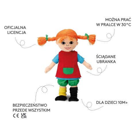 Miękka lalka Pippi Langstrumpf 40 cm, przytulanka, zabawka dla dzieci Miękka lalka Pippi Langstrumpf 40 cm, przytulanka, zabawka dla dzieci