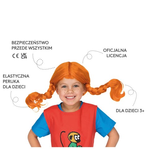 Peruka Pippi Langstrumpf kostium przebranie dla dzieci na bal przebierańców Peruka Pippi Langstrumpf kostium przebranie dla dzieci na bal przebierańców