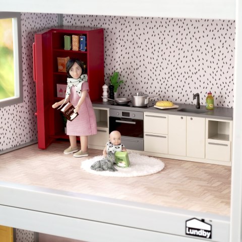 Zestaw mebli kuchennych do domku dla lalek basic, lodówka, kuchnia Lundby Zestaw mebli kuchennych do domku dla lalek basic, lodówka, kuchnia Lundby