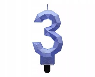 Świeczka Cyfra 3 Diament metalik ciemnoniebieski 7.6cm Godan