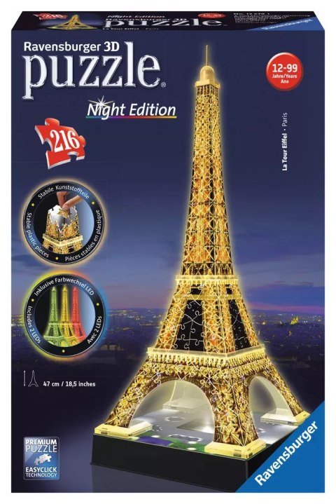 Puzzle 3D 216 elementów. Wieża Eiffla nocą Puzzle 3D 216 elementów. Wieża Eiffla nocą
