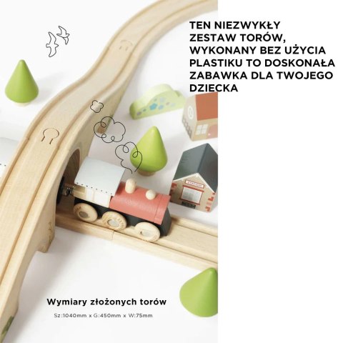 Drewniana kolejka zestaw 40 elementów, tory, pociąg, zabawka, Le Toy Van