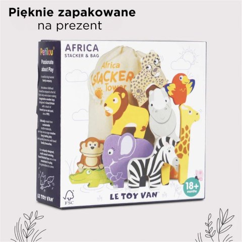 Drewniane figurki zwierzątka afrykańskie, zabawka układanka, Le Toy Van