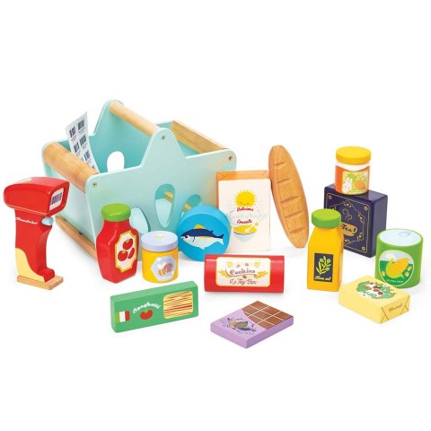 Drewniany koszyk z zakupami i skanerem dla dzieci zabawa w sklep Le Toy Van