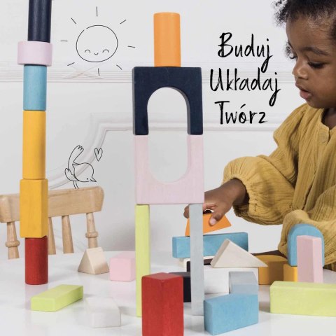 Klocki drewniane w siatce - 60 sztuk Le Toy Van Drewniane klocki zestaw 60 sztuk zabawka edukacyjna dla dzieci, Le Toy Van