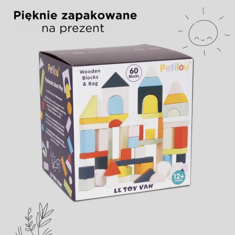 Klocki drewniane w siatce - 60 sztuk Le Toy Van Drewniane klocki zestaw 60 sztuk zabawka edukacyjna dla dzieci, Le Toy Van