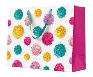 Torebka prezentowa Colorful Pompoms, pozioma duża
