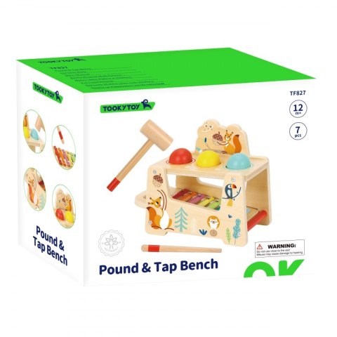 TOOKY TOY Drewniana Przebijanka Wbijanka 2w1 Instrument Muzyczny Zwierzątka z Cymbałkami Wiewiórka