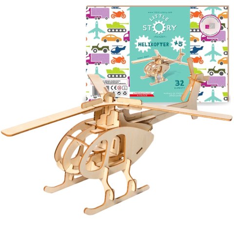 Little Story Wooden Model 3D Puzzle - Helicopter Little Story Wooden Model 3D Puzzle - Helicopter