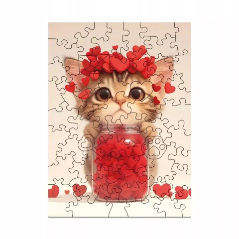 Drewniane Puzzle Milliwood - Celebrating - Kotek pełen miłości 24x20 50 el.