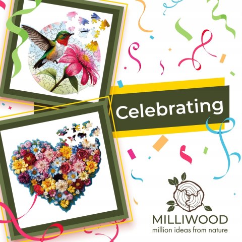 Drewniane Puzzle Milliwood - Celebrating - Kotek pełen miłości 24x20 50 el.