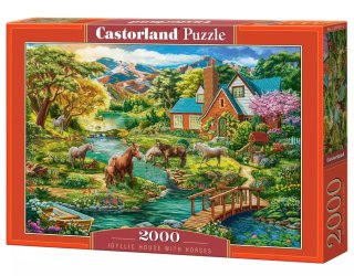 Puzzle 2000 elementów. Idylliczny dom z końmi