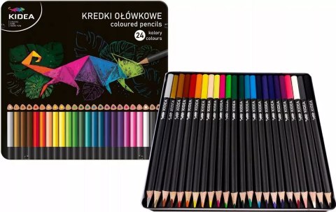 Kredki Kidea trójkątne w metalowym pudełku (24 kolory)