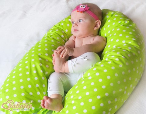 Poduszka ciążowa Longer dla kobiet w ciąży do spania - Białe grochy na zieleni Poduszka ciążowa Longer dla kobiet w ciąży do spania - Białe grochy na zieleni