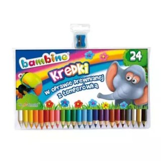 Kredki Bambino w drewnianej oprawie, 24 kolory + temperówka
