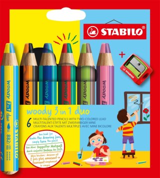 Kredki Woody 3w1 Duo (6 sztuk + temperówka)