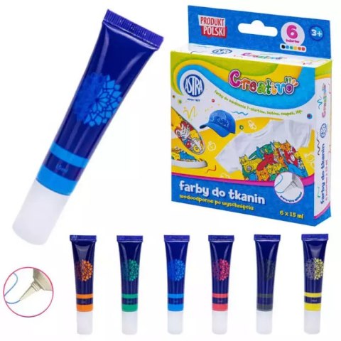 Farby do tkanin zestaw 6 x 15ml CREATIVO ASTRA Farby do tkanin zestaw 6 x 15ml CREATIVO ASTRA