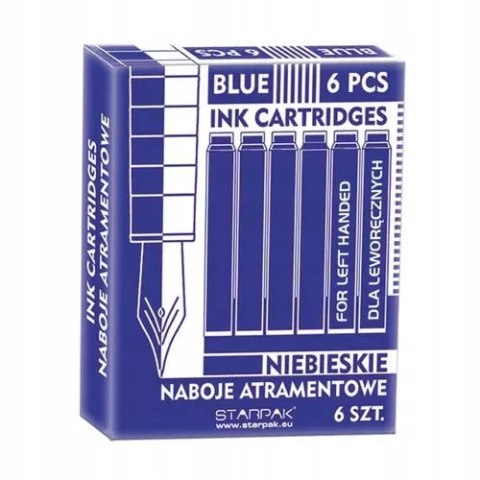 Naboje do piór krótkie, niebieskie, 6 sztuk Naboje do piór krótkie, niebieskie, 6 sztuk