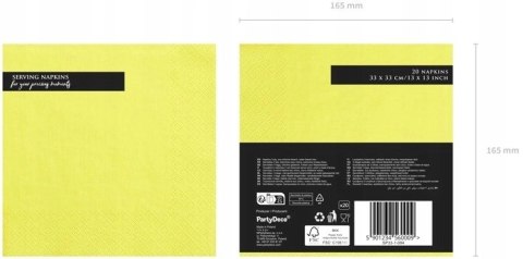 Serwetki PartyDeco żółte trójwarstwowe 33x33 cm 20 sztuk Serwetki PartyDeco żółte trójwarstwowe 33x33 cm 20 sztuk