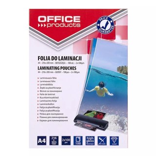 Folia do laminowania A4 Office Products 2x100mikr błyszcząca 100szt. transparentna