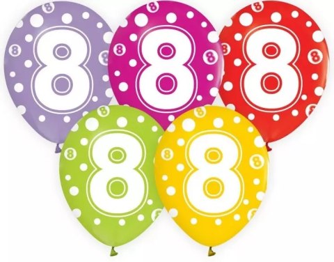 Balony lateksowe na 8 urodziny (5 sztuk) Balony lateksowe na 8 urodziny (5 sztuk)
