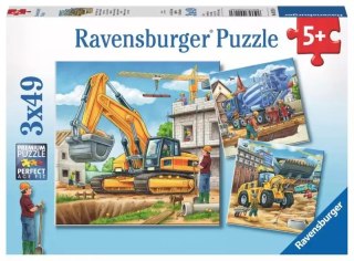 Puzzle 3 x 49 elementów. Duże maszyny budowlane
