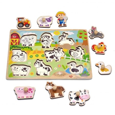 WOOPIE GREEN Drewniane Puzzle Montessori Farma z Pinezkami Do Dopasowania WOOPIE GREEN Drewniane Puzzle Montessori Farma z Pinezkami Do Dopasowania