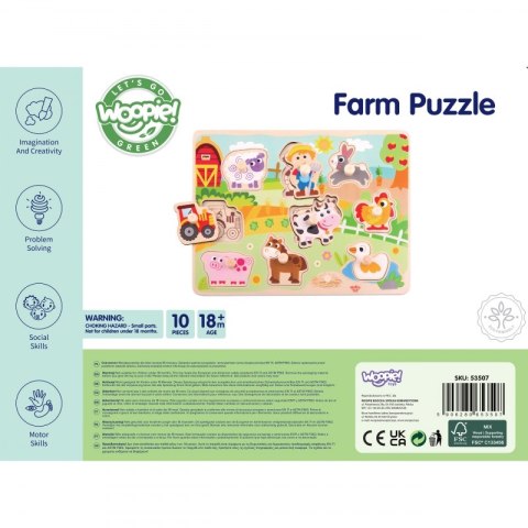 WOOPIE GREEN Drewniane Puzzle Montessori Farma z Pinezkami Do Dopasowania WOOPIE GREEN Drewniane Puzzle Montessori Farma z Pinezkami Do Dopasowania