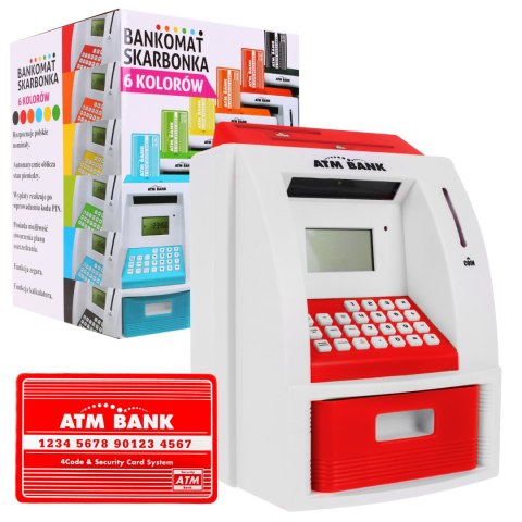Bankomat skarbonka dla dzieci 3+ czerwony Interaktywne funkcje + Karta bankomatowa Bankomat skarbonka dla dzieci 3+ czerwony Interaktywne funkcje + Karta bankomatowa