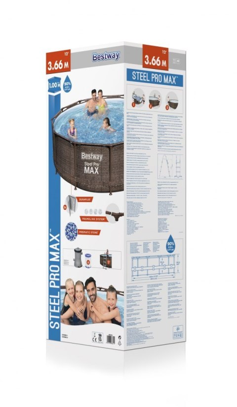Basen stelażowy Steel Pro MAX 366x100 Brązowy 12FT BESTWAY 4w1 + Pompa Filtr + Drabinka