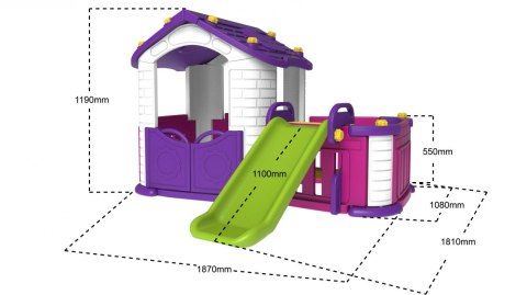 Domek ogrodowy 3w1 dla dzieci Fioletowy + Zjeżdżalnia + Ogródek z płotkiem Domek ogrodowy 3w1 dla dzieci Fioletowy + Zjeżdżalnia + Ogródek z płotkiem