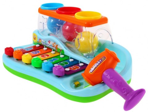 Kolorowe Cymbałki 2w1 dla dzieci 18m+ Instrument + Młotek + Sorter kolorów z kulami Kolorowe Cymbałki 2w1 dla dzieci 18m+ Instrument + Młotek + Sorter kolorów z kulami