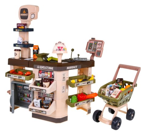 Interaktywny supermarket dla dzieci 3+ Zabawa w sklep 63 el. Wózek Kasa Terminal + światła dźwięki Interaktywny supermarket dla dzieci 3+ Zabawa w sklep 63 el. Wózek Kasa Terminal + światła dźwięki