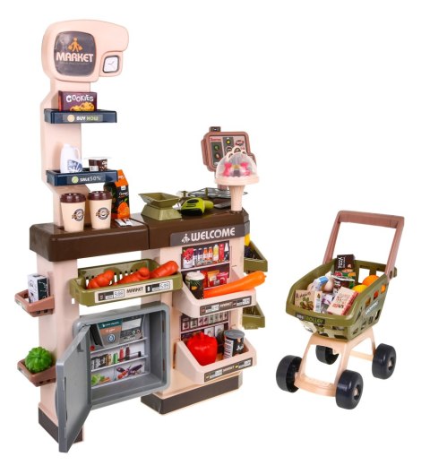 Interaktywny supermarket dla dzieci 3+ Zabawa w sklep 63 el. Wózek Kasa Terminal + światła dźwięki Interaktywny supermarket dla dzieci 3+ Zabawa w sklep 63 el. Wózek Kasa Terminal + światła dźwięki