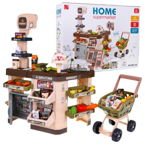 Interaktywny supermarket dla dzieci 3+ Zabawa w sklep 63 el. Wózek Kasa Terminal + światła dźwięki Interaktywny supermarket dla dzieci 3+ Zabawa w sklep 63 el. Wózek Kasa Terminal + światła dźwięki